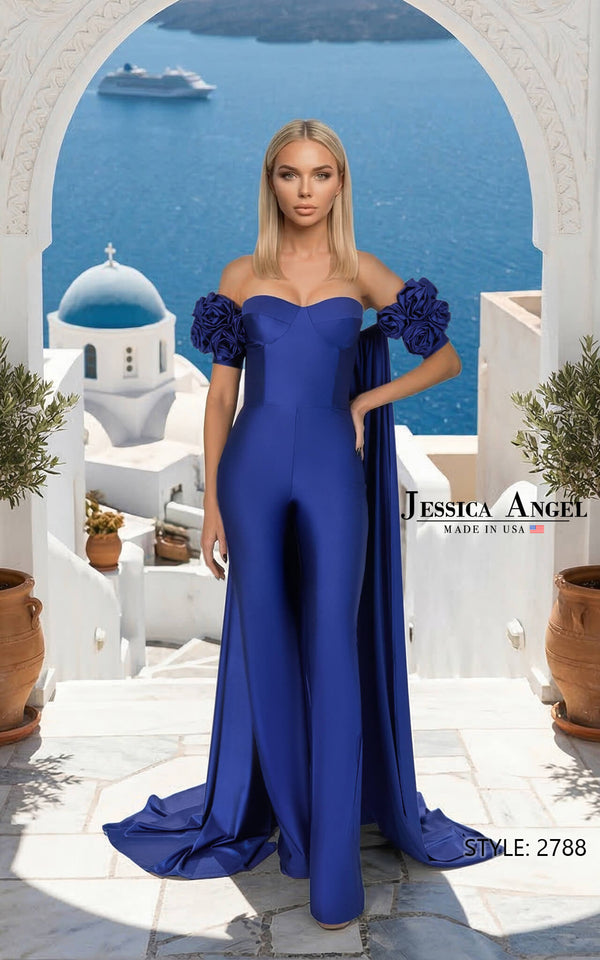 Off-the-Shoulder Floor-Length with Train Jersey Formal Sheath Column Jessica Angel 2788