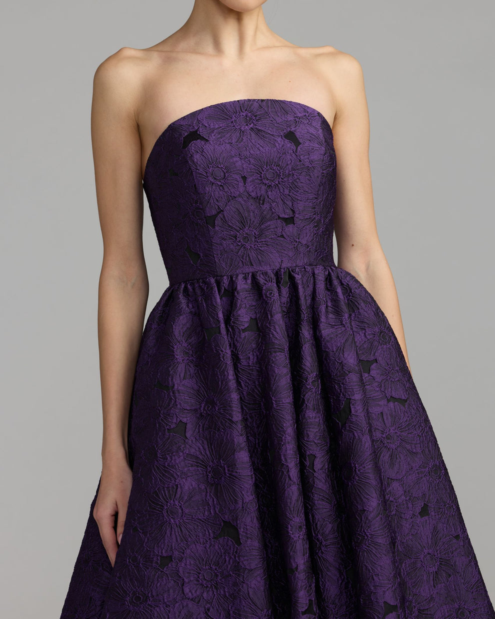 Strapless Curved Neck Floor-Length Lace Cocktail A-Line Mac Duggal 27880