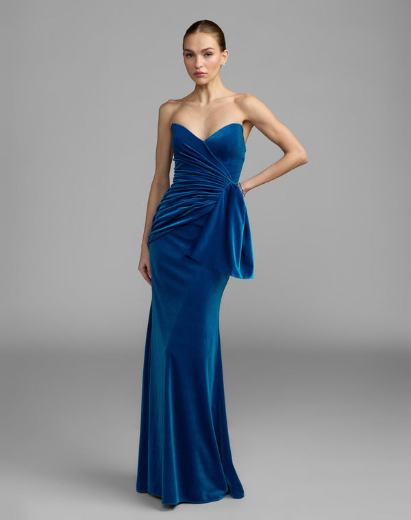 Strapless Curved Neck Floor-Length Velvet Prom Mermaid Mac Duggal 27894