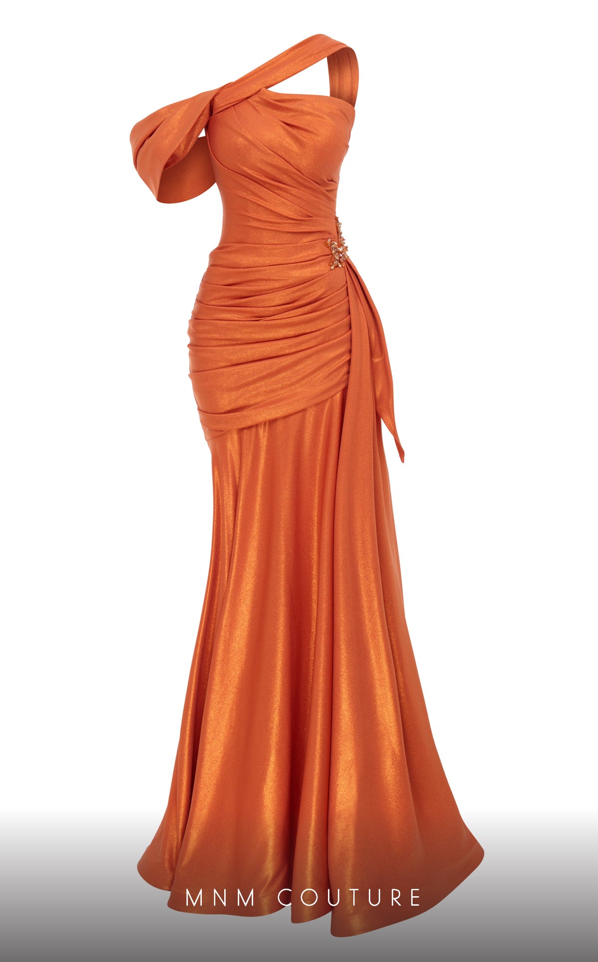 One-Shoulder Floor-Length Satin Formal Mermaid MNM Couture 2792