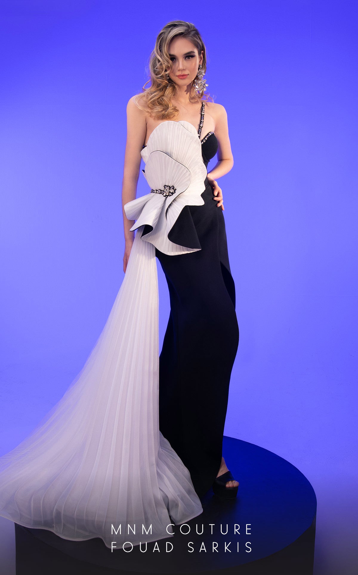 MNM Couture 2796 Beaded Fitted Long Pleated Evening Formal Dress