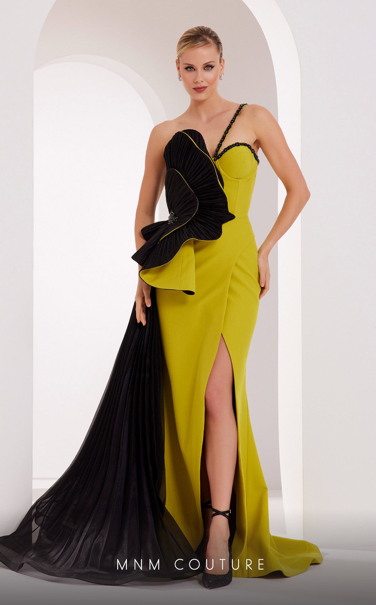 MNM Couture 2796 Beaded Fitted Long Pleated Evening Formal Dress