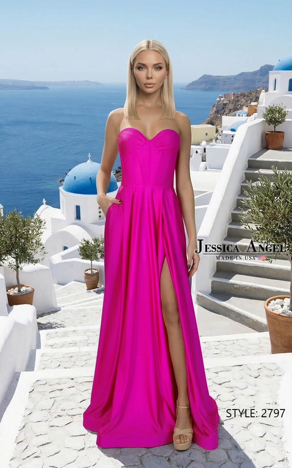 Strapless Curved Neck Floor-Length Jersey Formal A-Line Jessica Angel 2797
