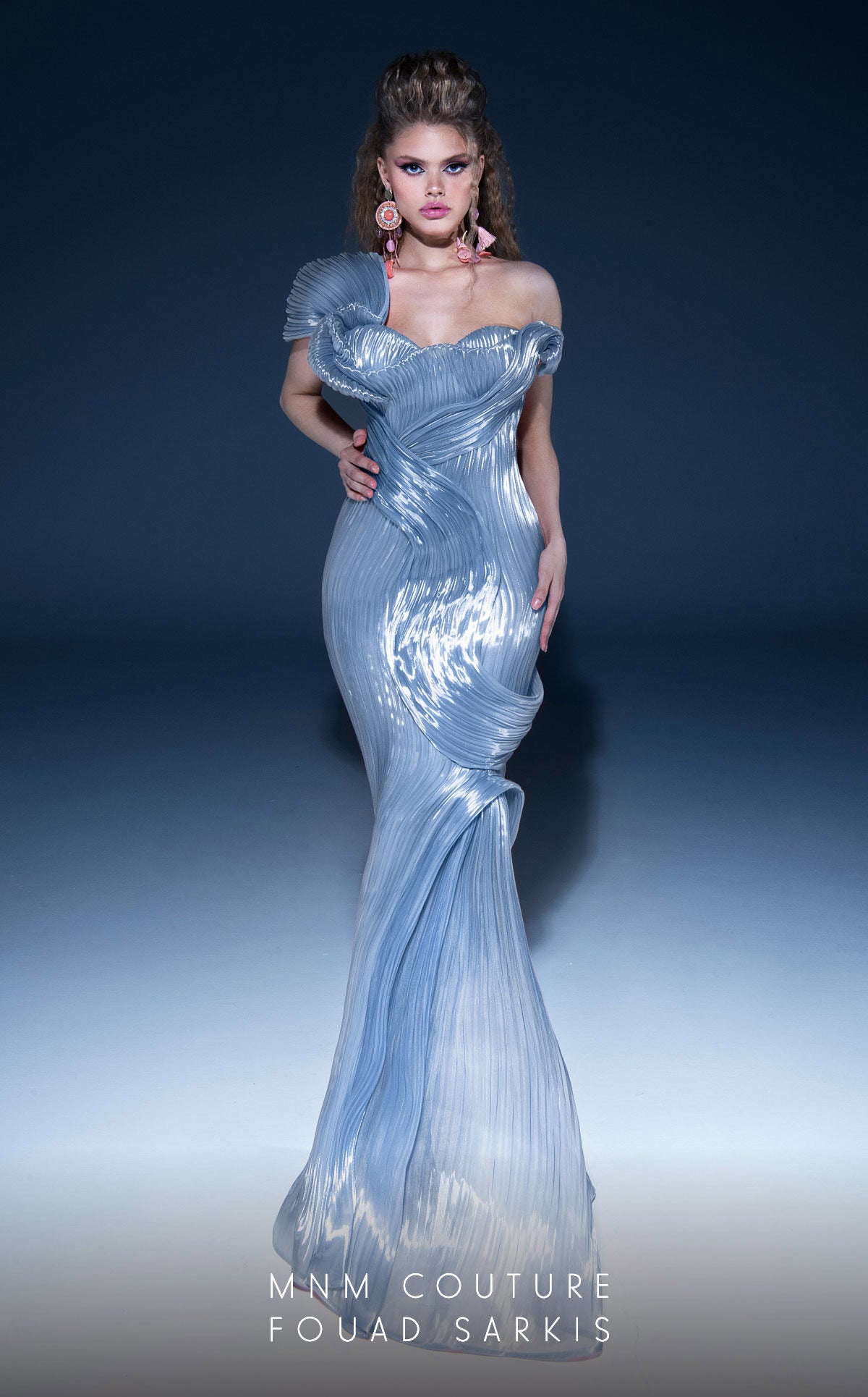 MNM Couture 2797 Fitted Long Mermaid Pleated Formal Dress