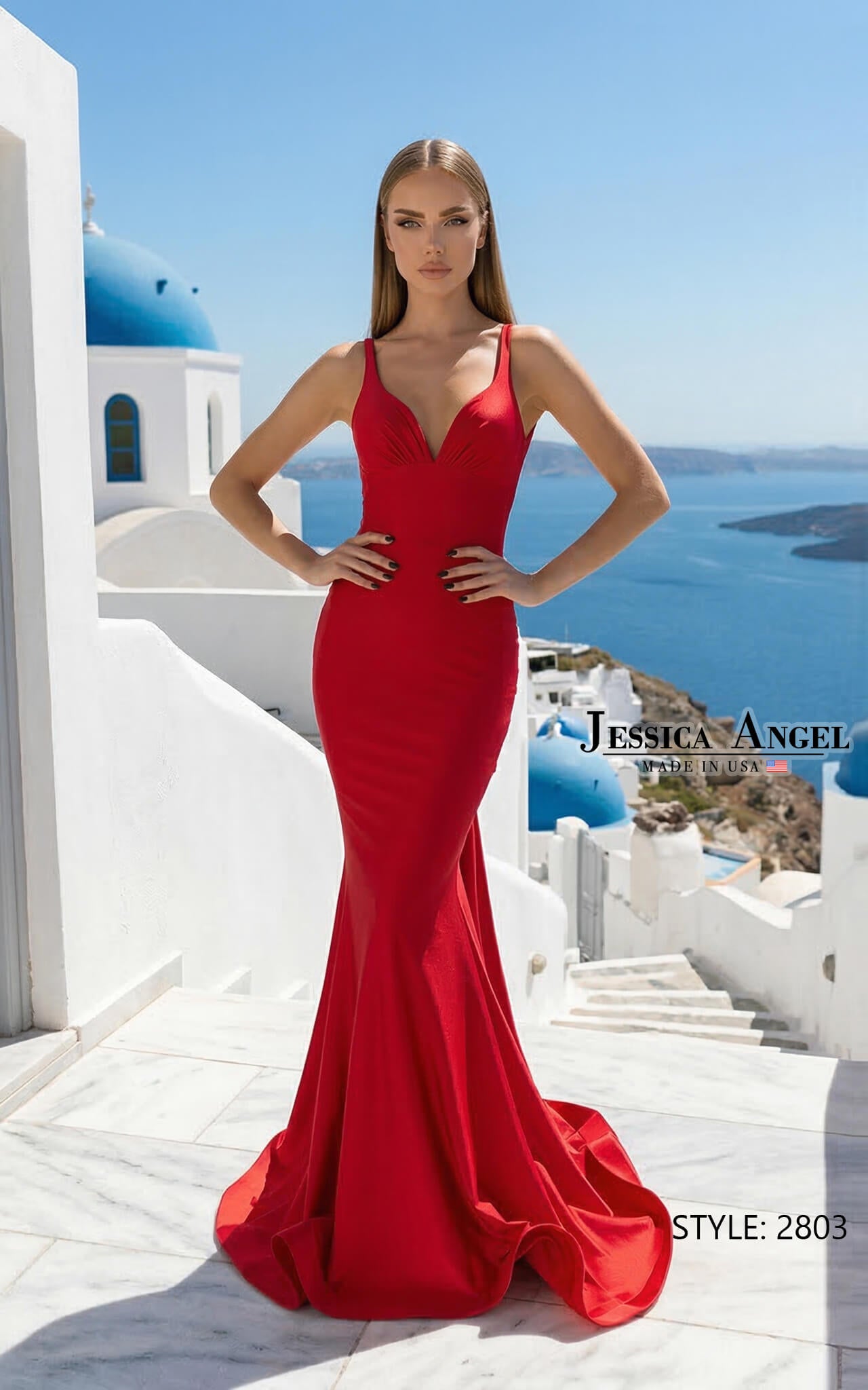 trumpet dress vs mermaid dress V-Neck Jersey Mermaid Formal Dress by Jessica Angel 2803 – The Dress Outlet