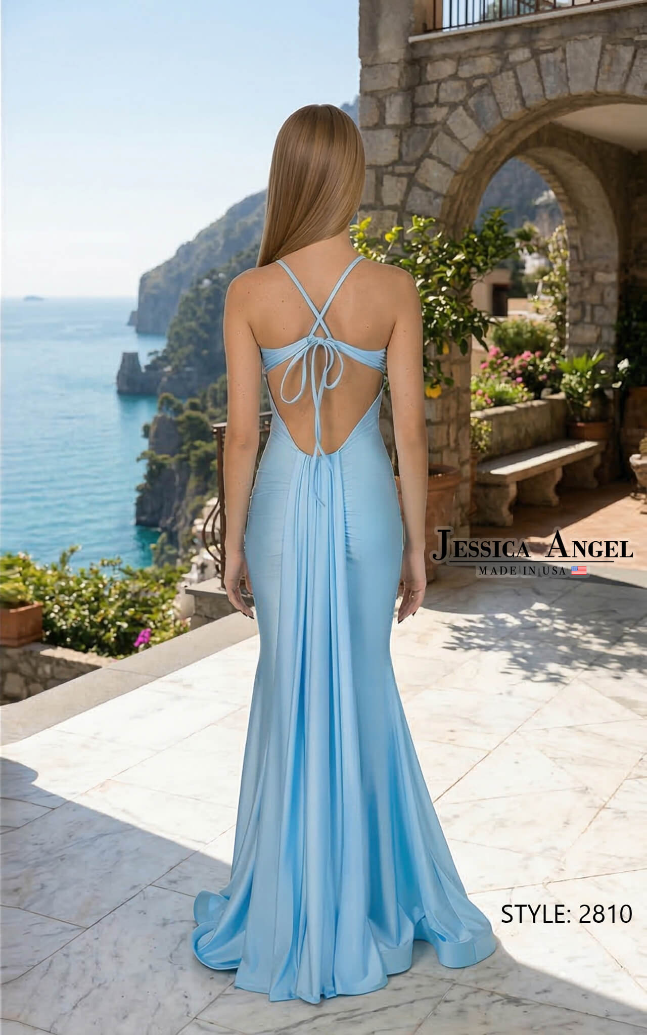 V-Neck Floor-Length Jersey Formal Sheath/Column Jessica Angel 2810