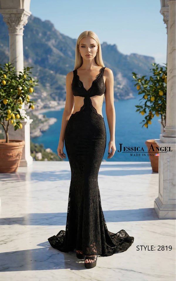 V-Neck Floor-Length Lace Formal Mermaid Trumpet Jessica Angel 2819