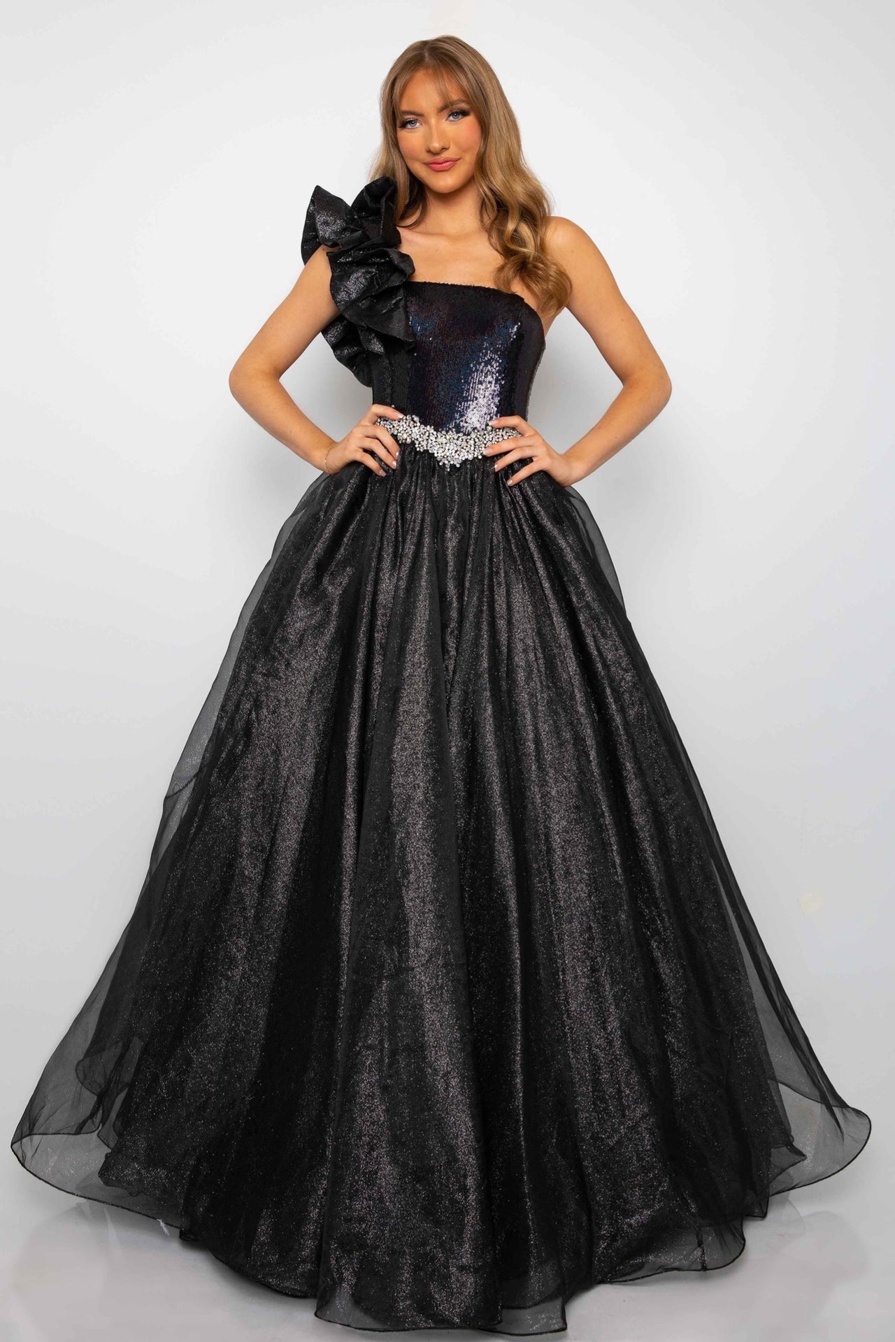 Prom Dresses Ruffle Formal Prom Glitter Long Dress Black AB