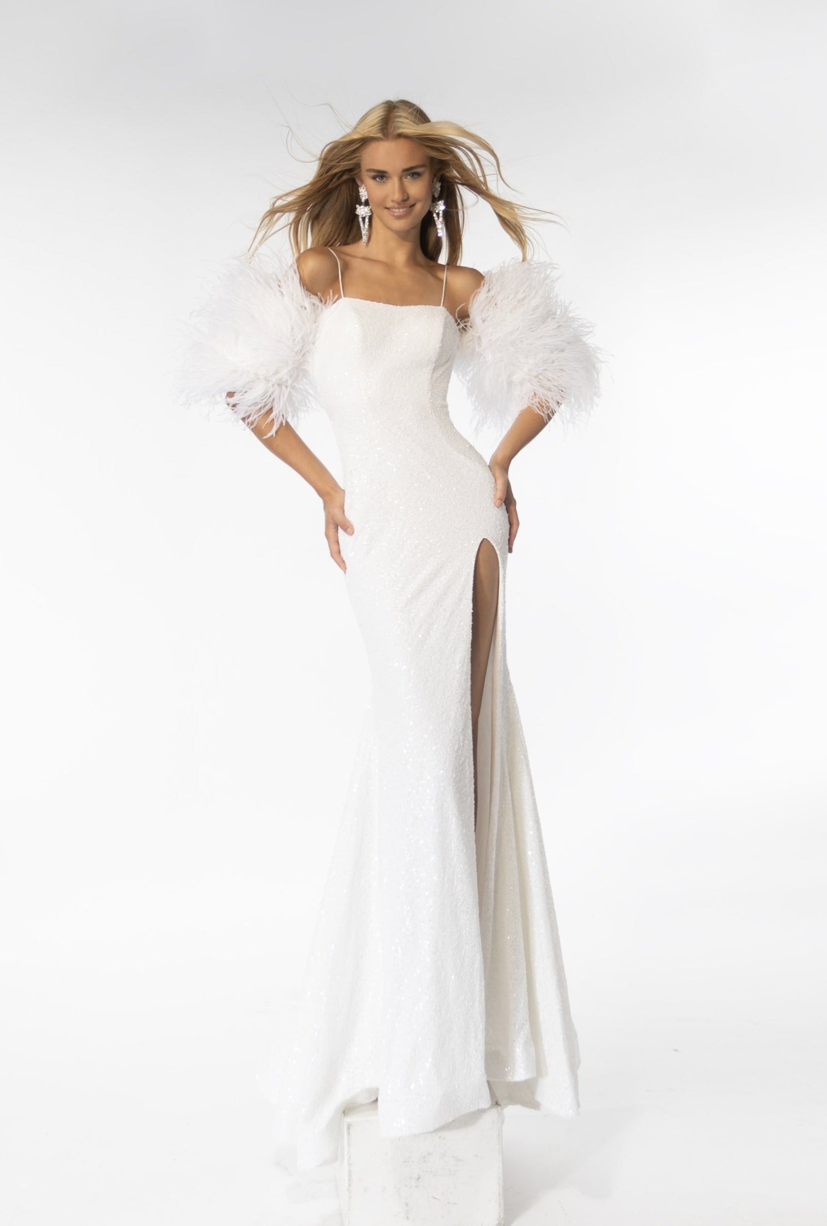 Ava Presley 28287 Feather Formal Prom Sequin Long Dress