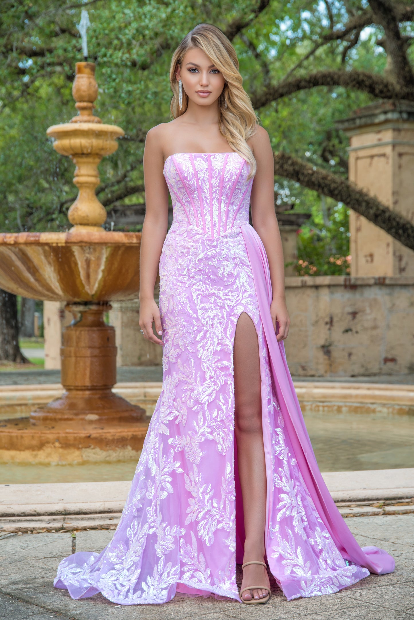 Prom Dresses Iridescent Sequins Formal Prom Long Dress Iridescent Light Pink