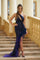 Prom Dresses Cutout Formal Prom Long Sequin Feather Dress Navy/Purple
