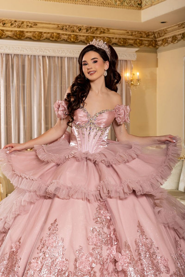 Off-the-Shoulder Floor-Length Tulle Quinceañera Ball Gown May Queen LK312