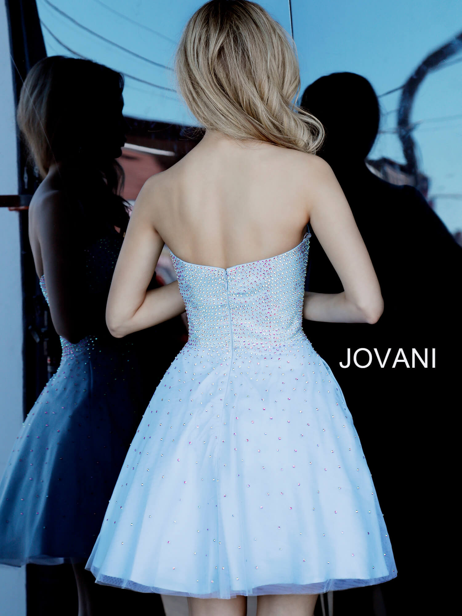 Strapless Knee-Length Tulle Homecoming A-Line Jovani K2830