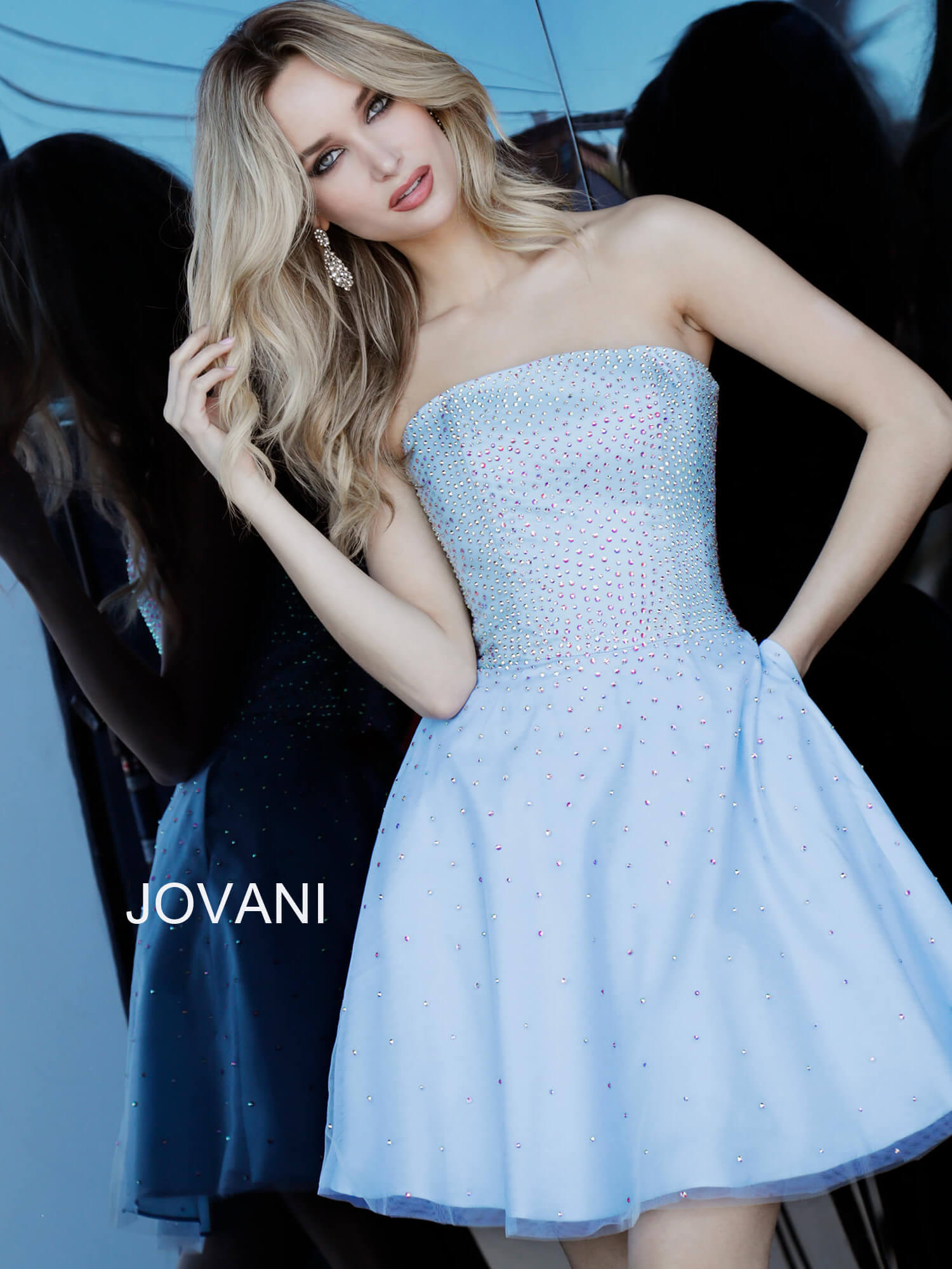 Strapless Knee-Length Tulle Homecoming A-Line Jovani K2830