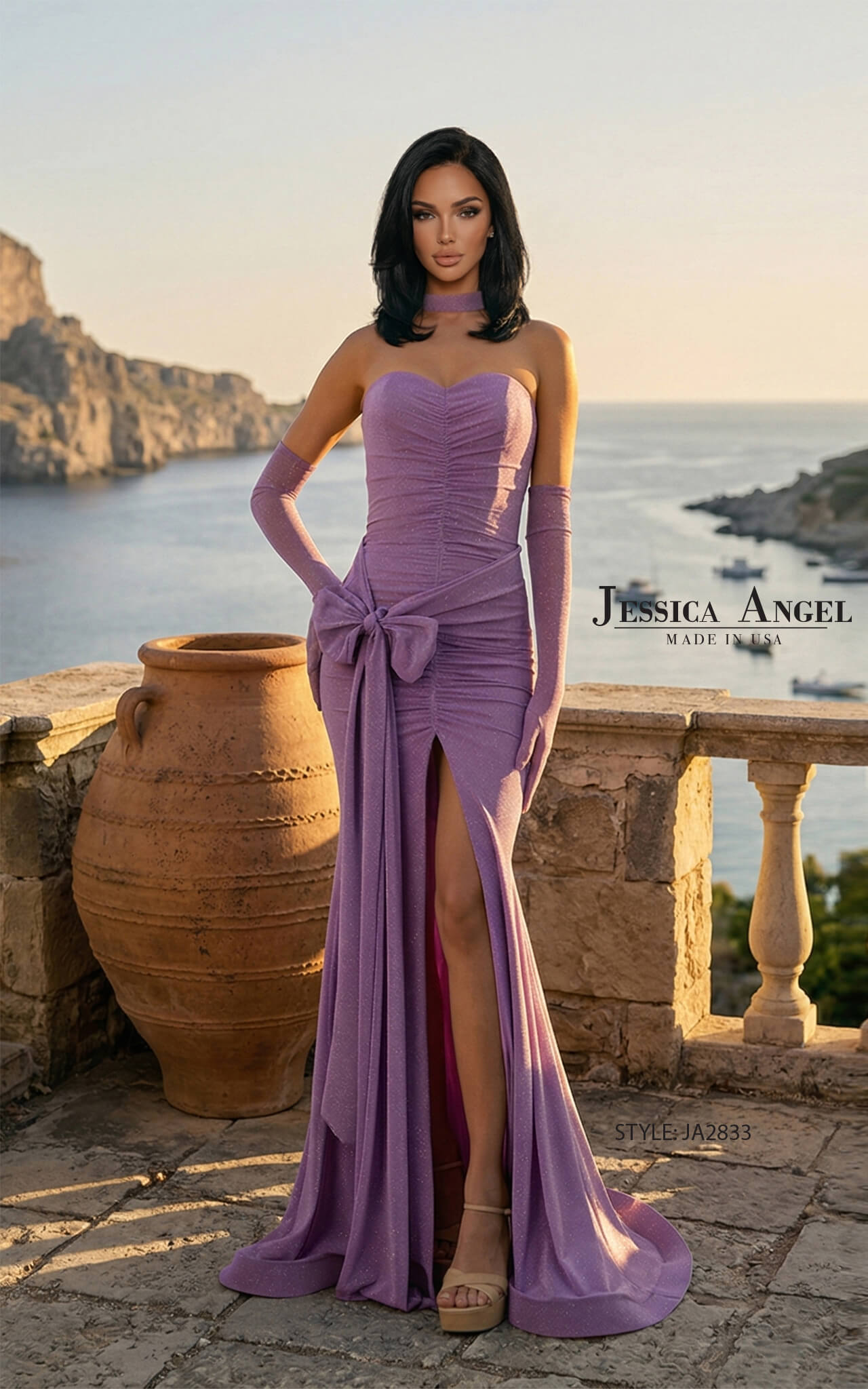 Strapless Curved Neck Floor-Length Jersey Formal Sheath/Column Jessica Angel 2833