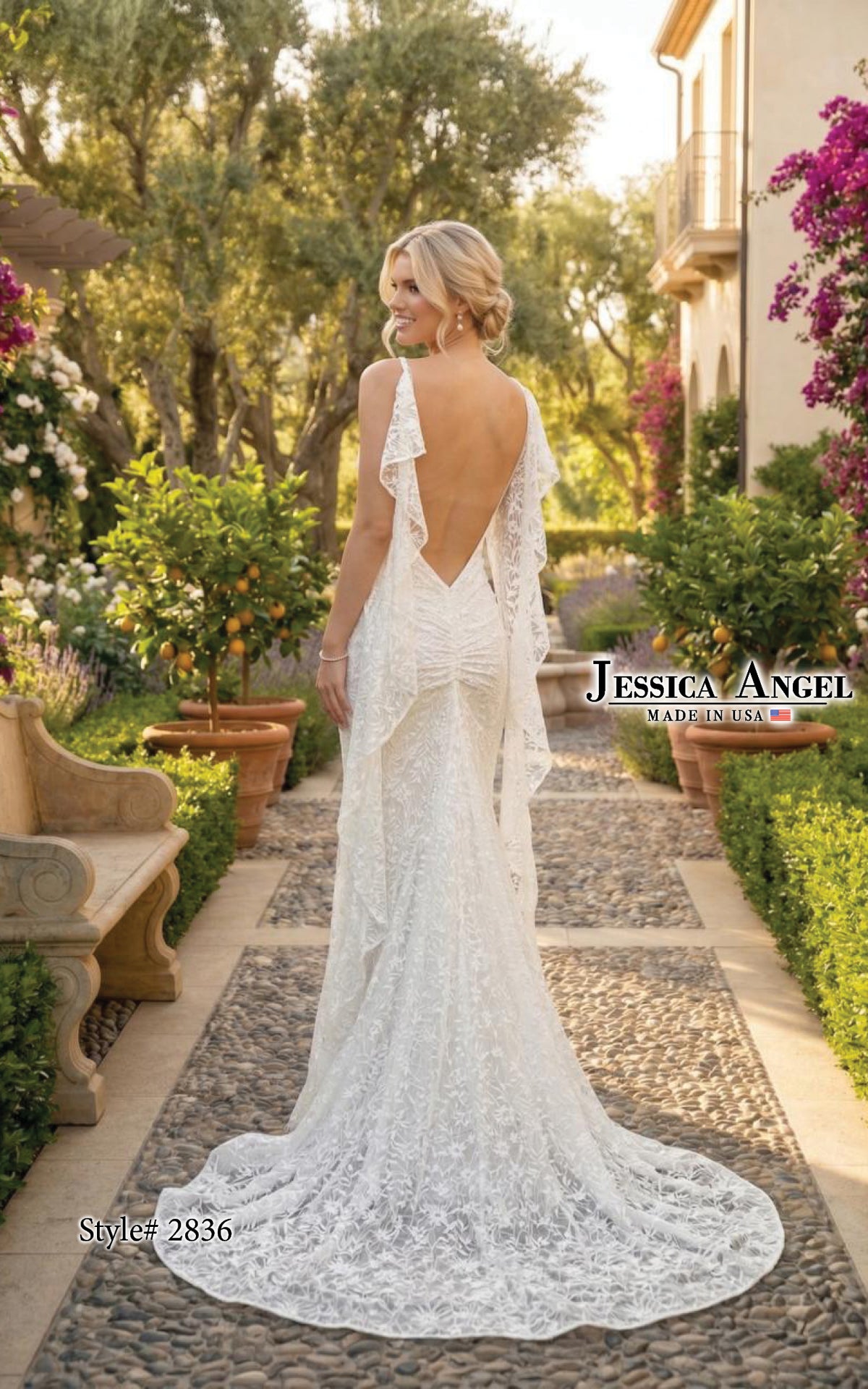 V-Neck Floor-Length Lace Wedding Dress Mermaid Jessica Angel 2836