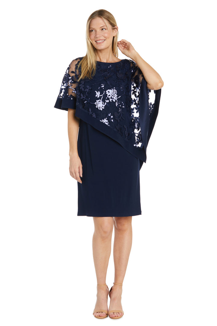 R&M Richards 2851 Short Sequin Floral Poncho Mother of the Bride Dress - Navy / 12 R&M Richards 2851 Short Sequin Floral Poncho Mother of the Bride Dress - Navy / 12