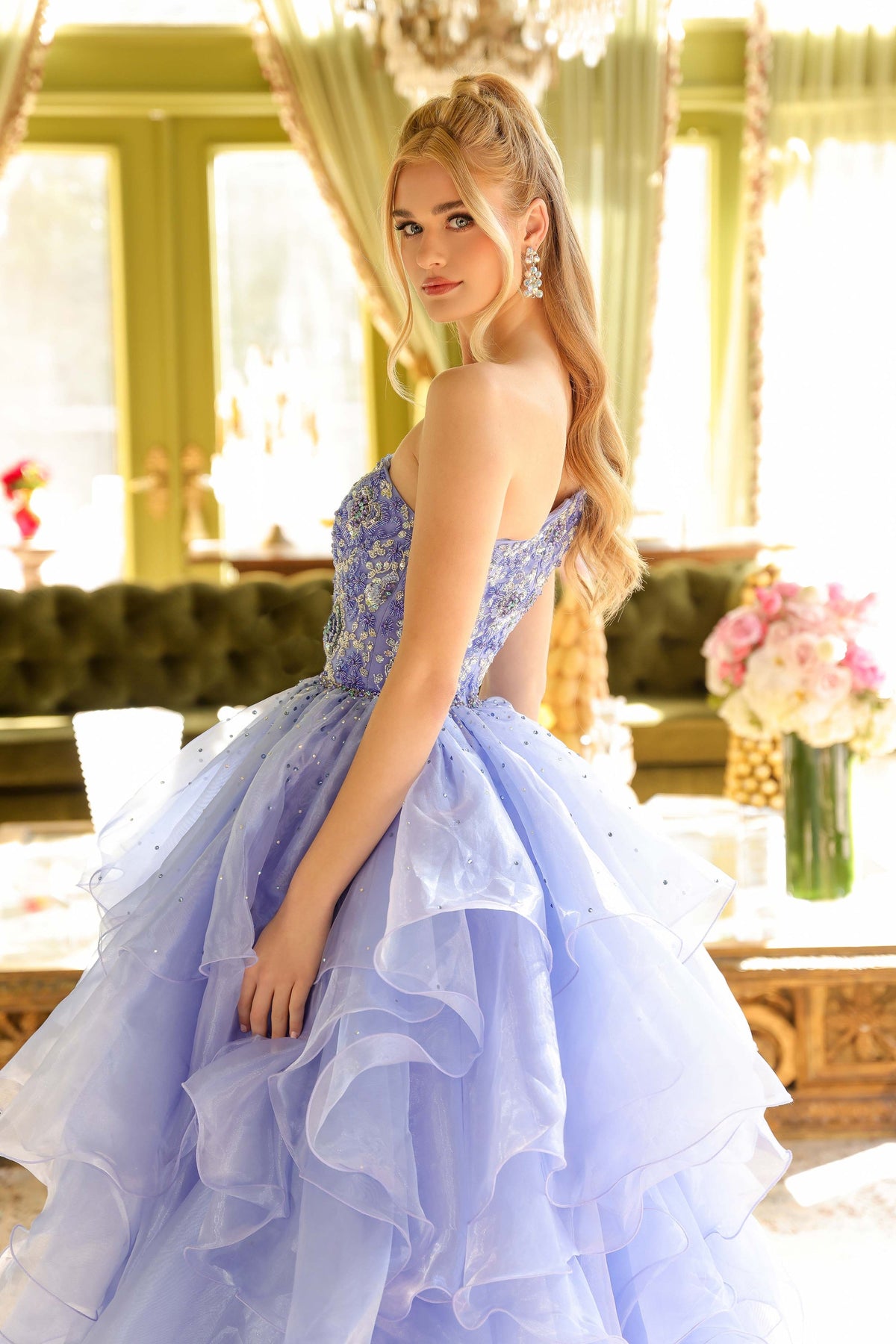 Ava Presley Strapless Beaded Tiered Ruffle Ball Gown 28575