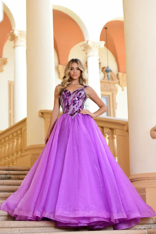 Prom Dresses Long Formal Ball Gown Sequin Prom Lace Dress Violet