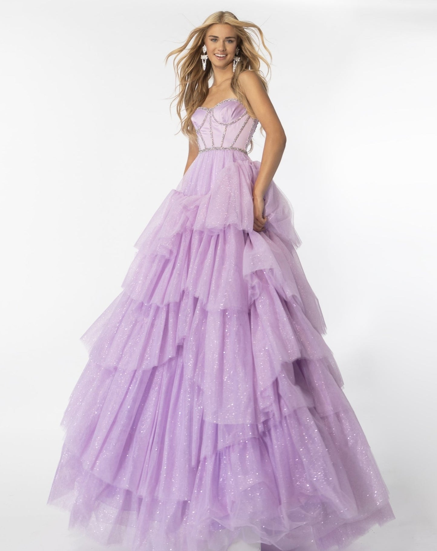Prom Dresses Long Ruffles Prom Formal Beaded Ball Gown Lilac