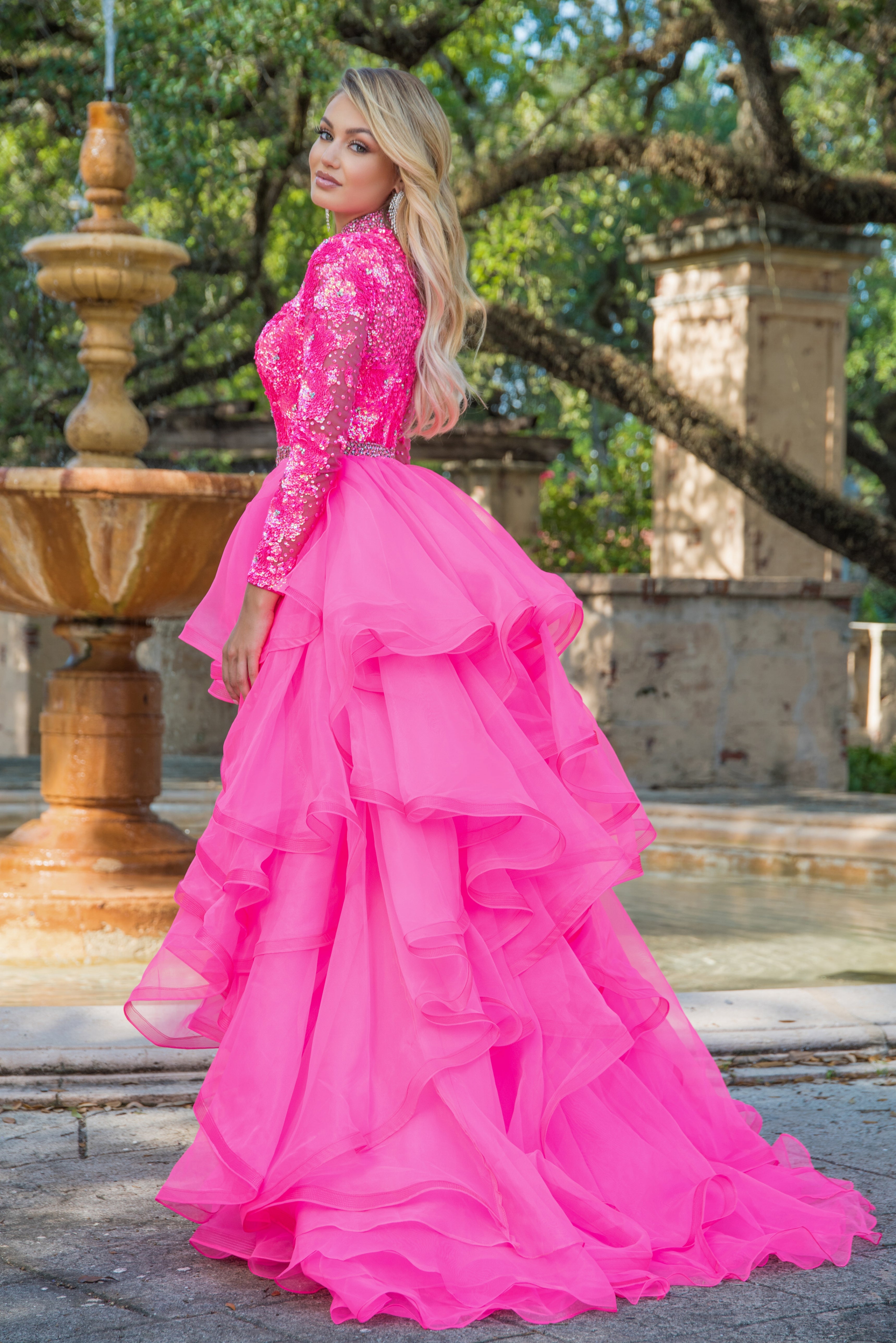 Neon Pink Ava Presley 28595 Short Sequin Prom Romper Overskirt Jumpsuit ...