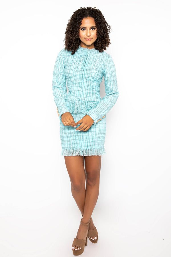 Ava Presley Long Sleeve Tweed Fringe Two Piece Set 28706