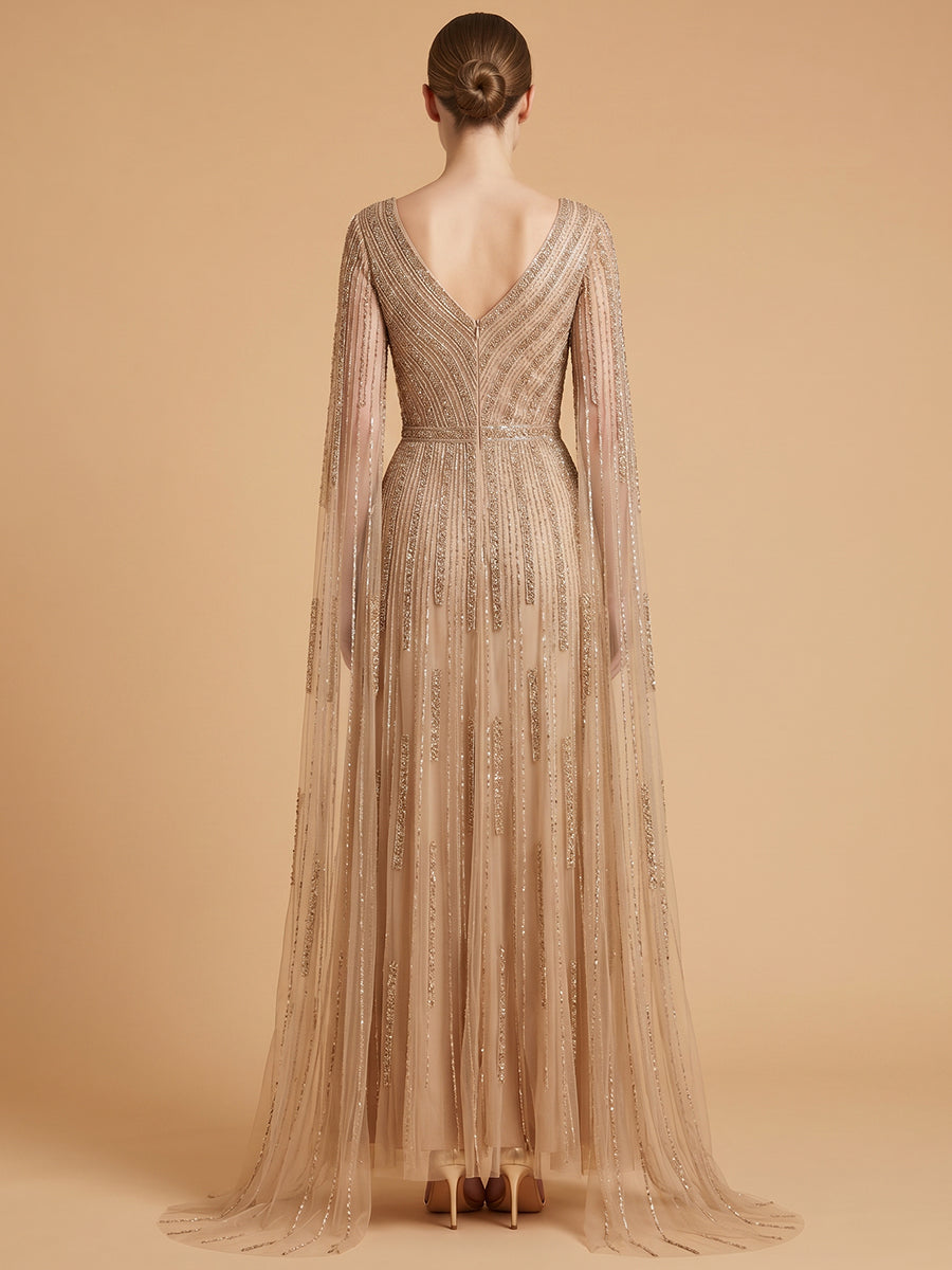 V-Neck Floor-Length Tulle Formal A-Line Lara 28835