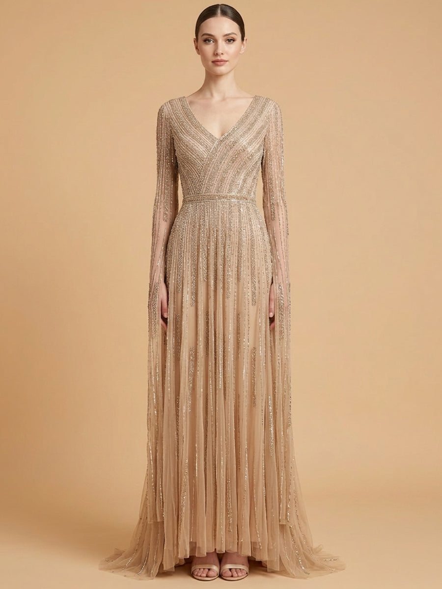 V-Neck Floor-Length Tulle Formal A-Line Lara 28835