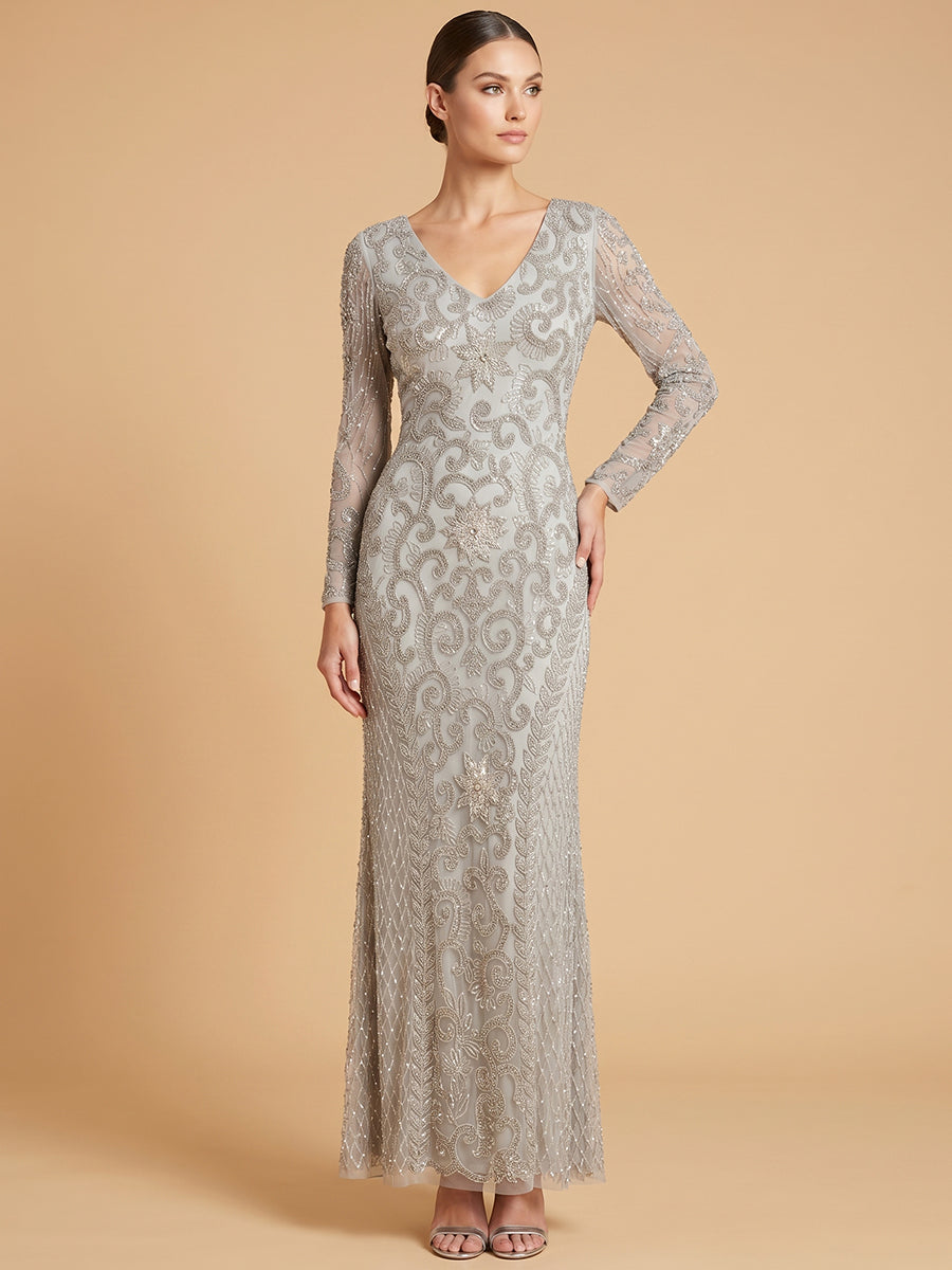 V-Neck Floor-Length Lace Formal Sheath Lara 28836