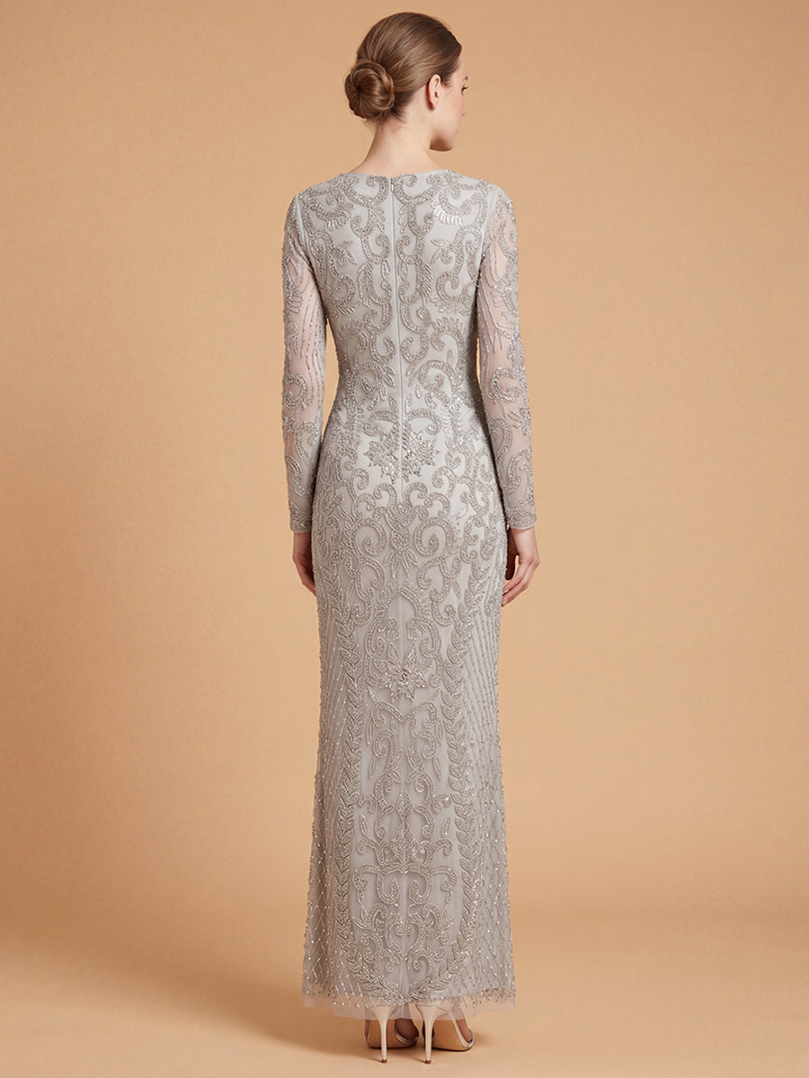 V-Neck Floor-Length Lace Formal Sheath Lara 28836