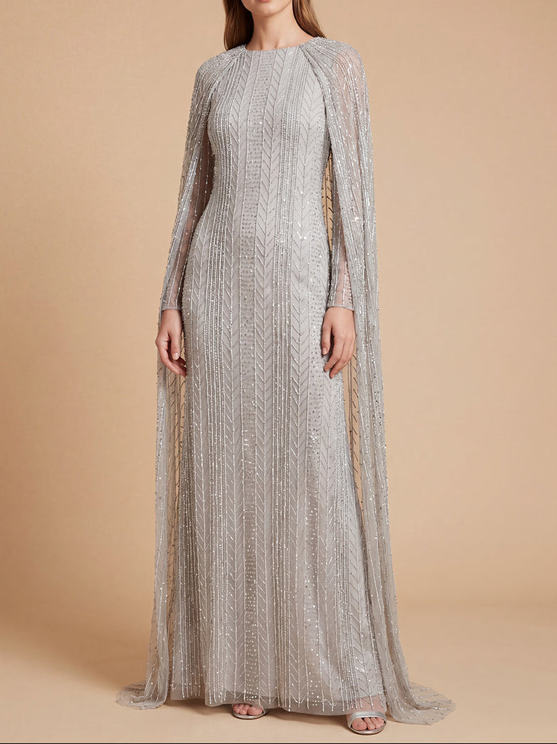 Crew/High-Neck Floor-Length Sequin Formal Sheath Lara 28837