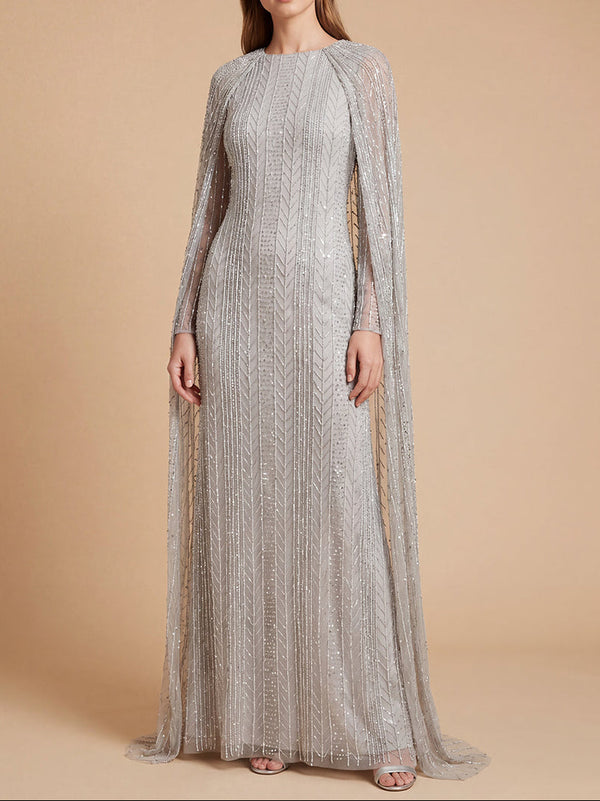 Crew/High-Neck Floor-Length Sequin Formal Sheath Lara 28837