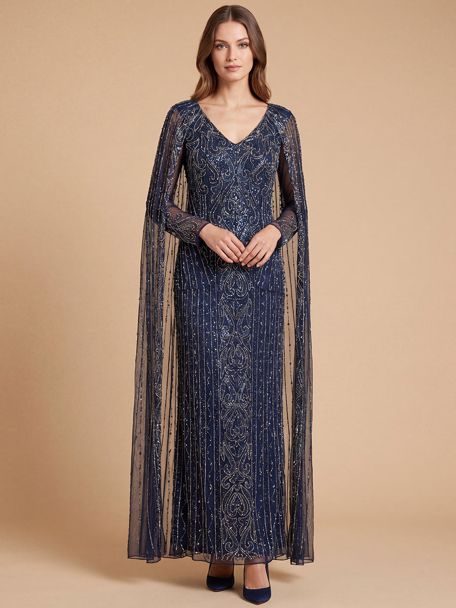 V-Neck Floor-Length Sequin Formal Sheath Lara 28838
