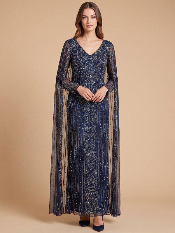 V-Neck Floor-Length Sequin Formal Sheath Lara 28838
