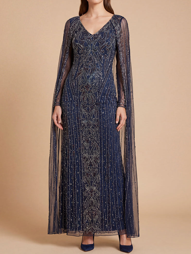 V-Neck Floor-Length Sequin Formal Sheath Lara 28838
