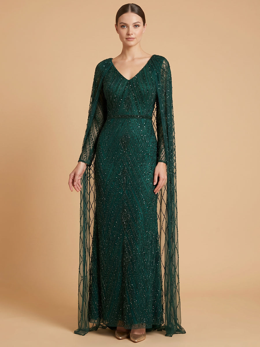 V-Neck Floor-Length Sequin Formal Sheath Lara 28839