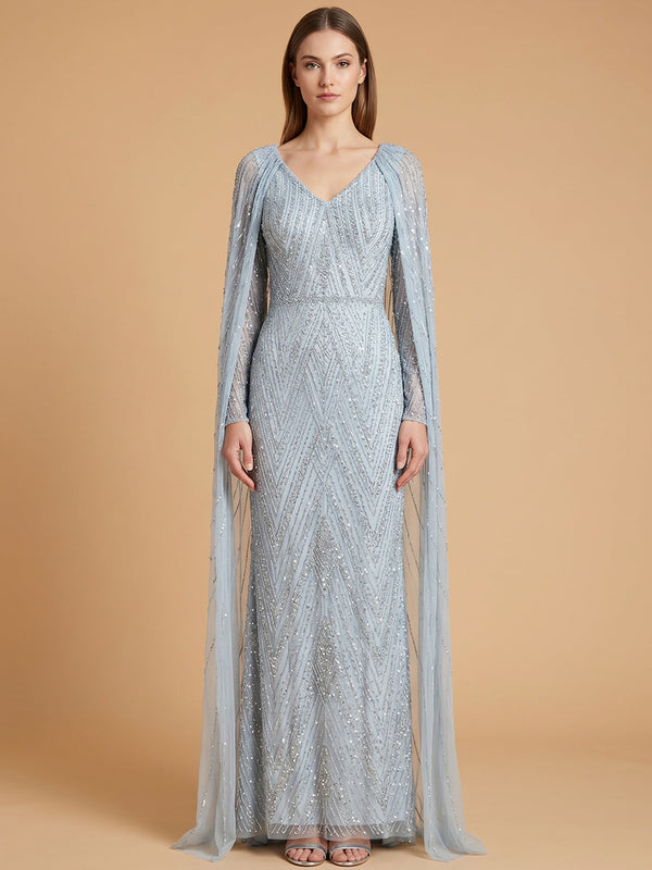 V-Neck Floor-Length Sequin Formal Sheath Lara 28839