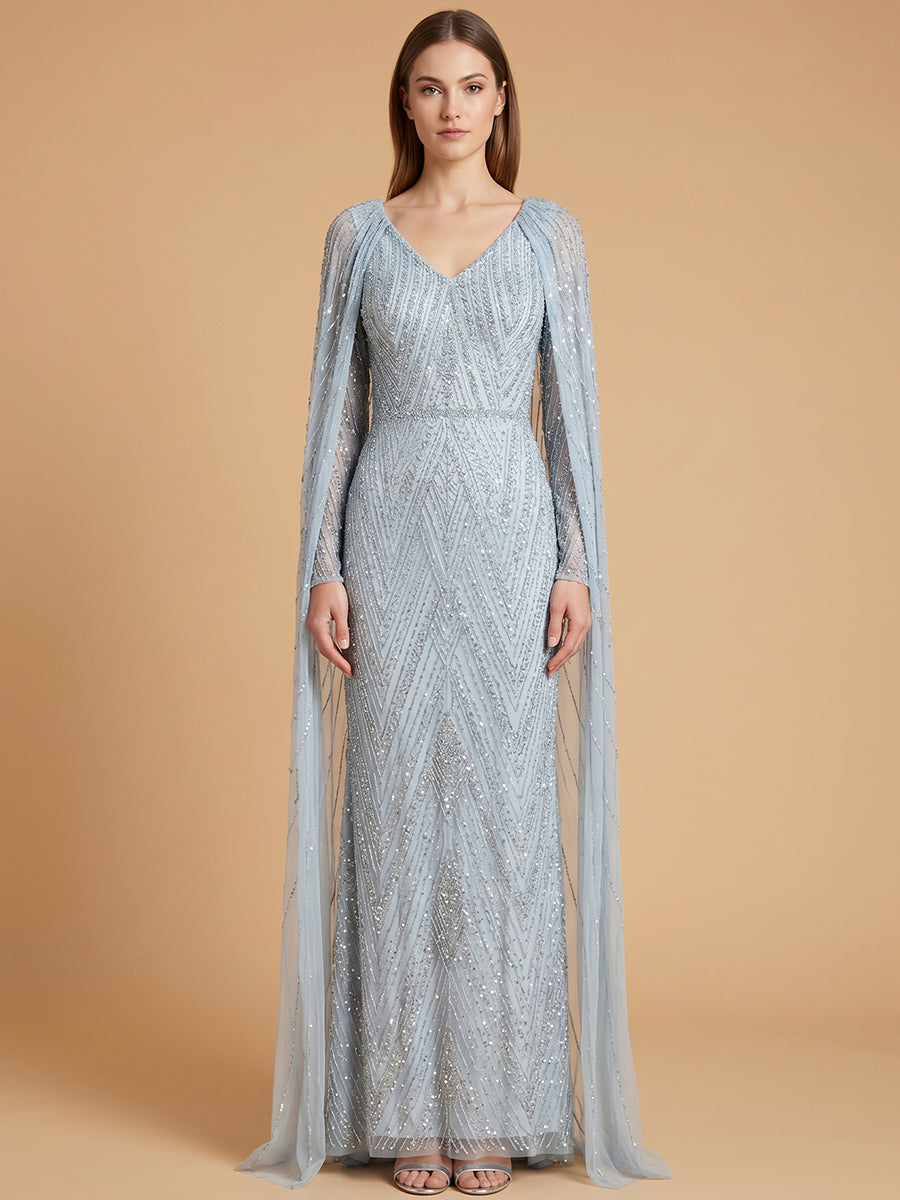 V-Neck Floor-Length Sequin Formal Sheath Lara 28839