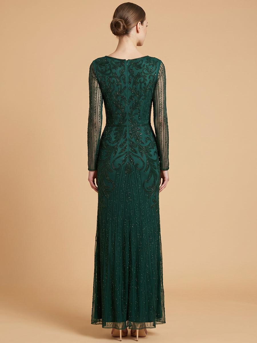 V-Neck Floor-Length Mesh Formal Sheath Lara 28841