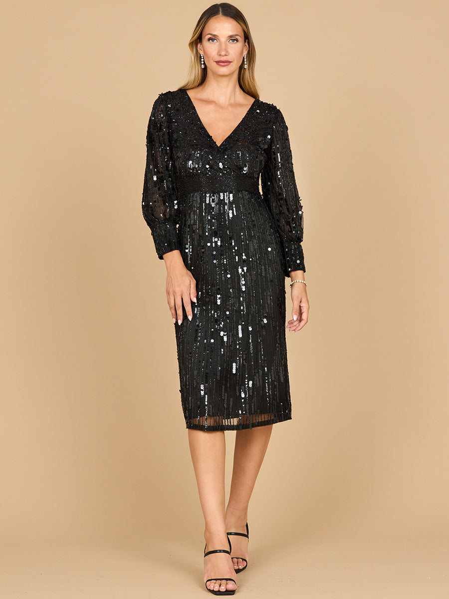 Cocktail Dresses A Line Beaded Midi Cocktail Dress Black