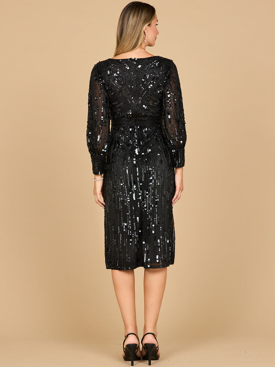 Lara Dresses 28855 A Line Beaded Midi Cocktail Dress - Black / 22 Lara Dresses 28855 A Line Beaded Midi Cocktail Dress - Black / 22