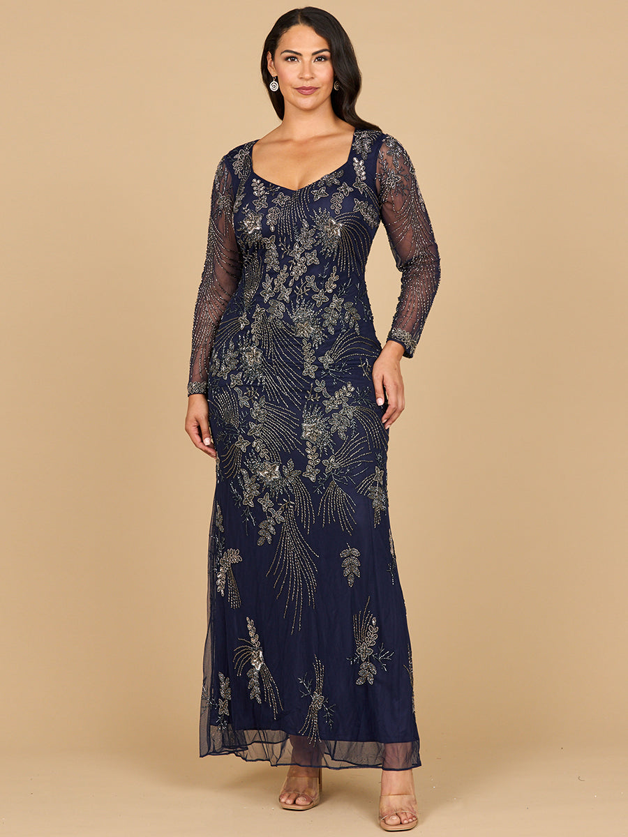 Mother of the Bride Dresses Long Sleeve Beaded Mother of the Bride Dress Navy
