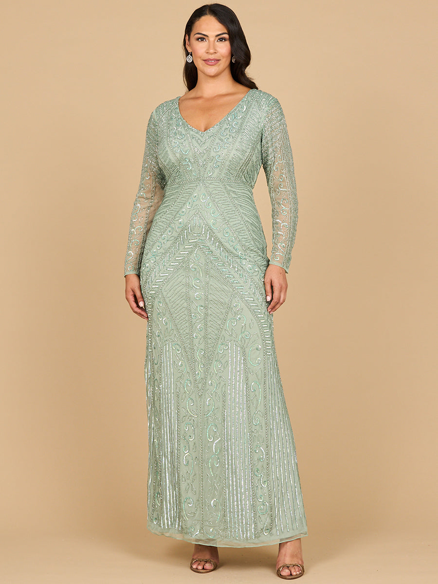 Lara Dresses 28875 Glitter Long Sleeve Formal Beaded Mother of the Bride  Dress – The Dress Outlet