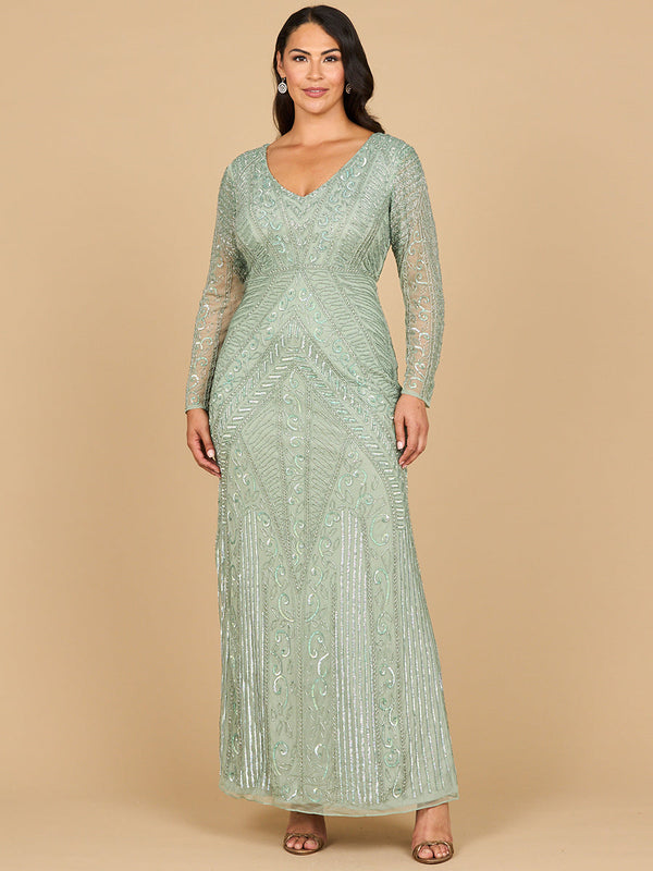 Lara Dresses 28875 Glitter Long Sleeve Formal Beaded Mother of the Bride Dress
