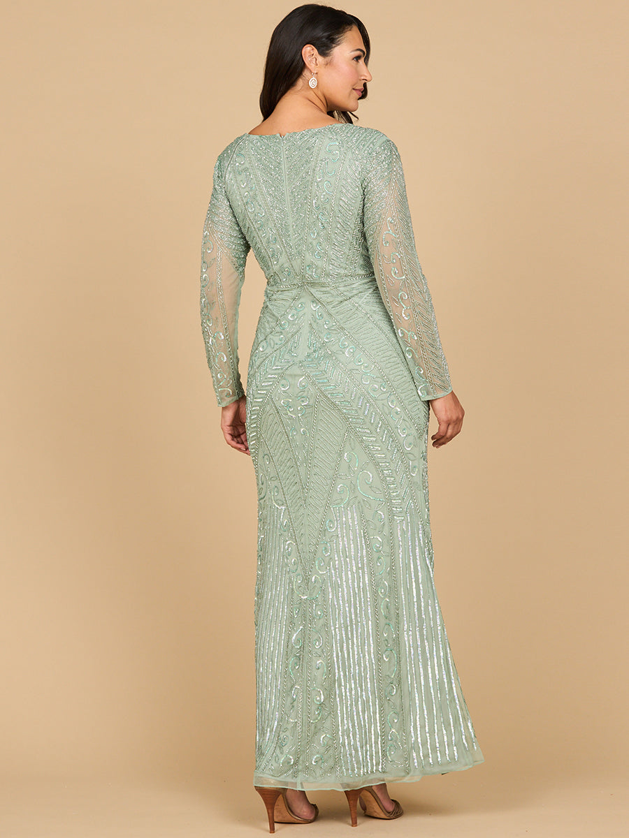 Mother of the Bride Dresses Glitter Long Sleeve Formal Beaded Mother of the Bride Dress Dark Sage