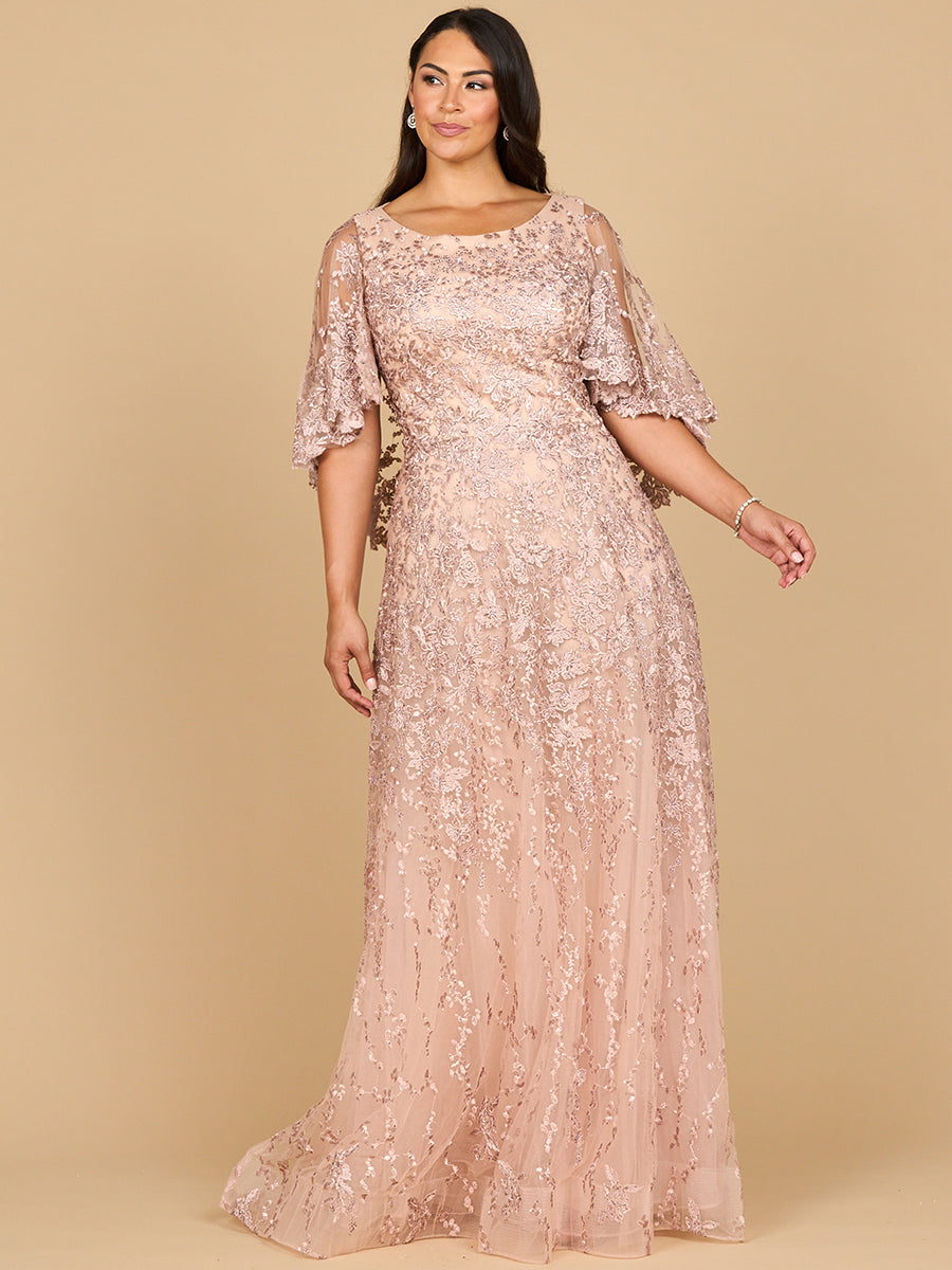 Lara Dresses 28881 Cape Sleeve A Line Lace Long Formal Mother of