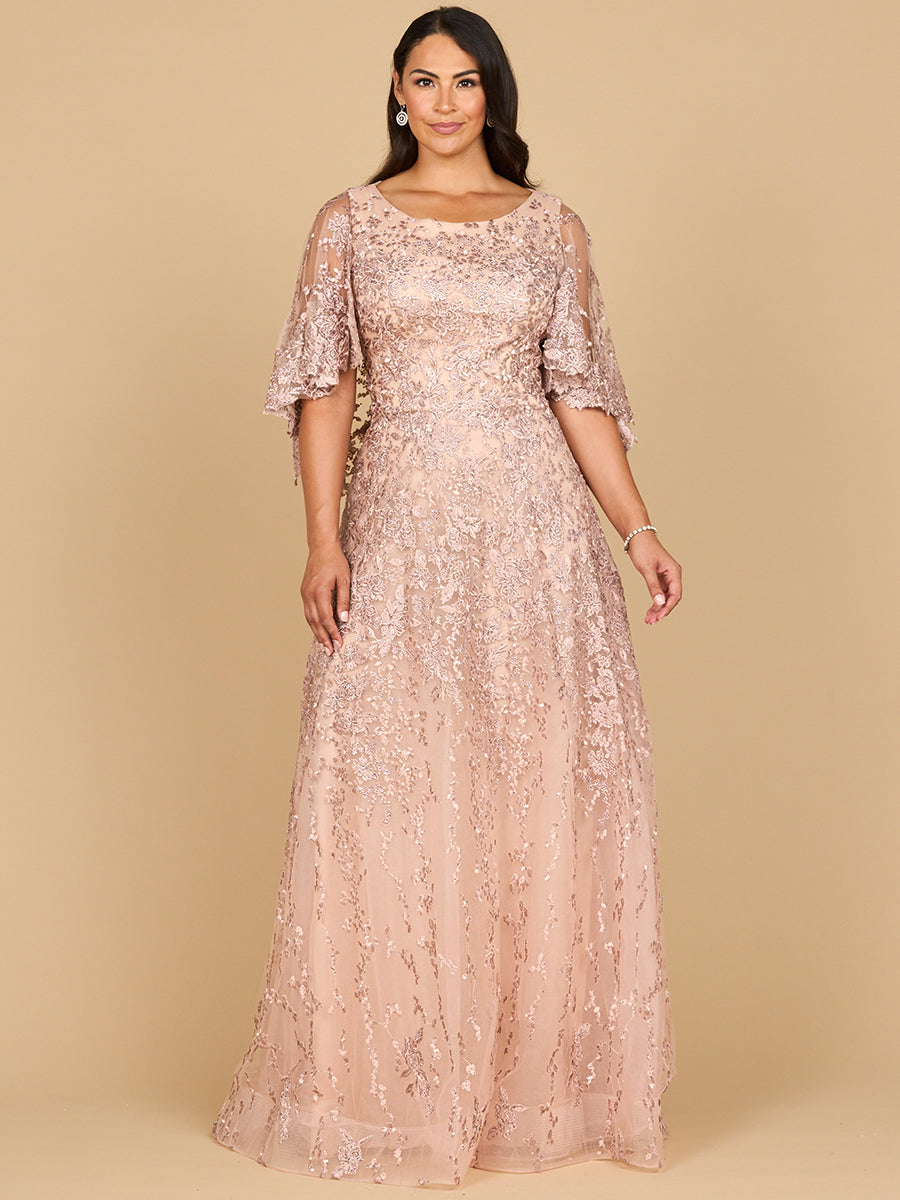 Mother of the Bride Dresses Cape Sleeve A Line Lace Long Formal Mother of the Bride Dress Blush