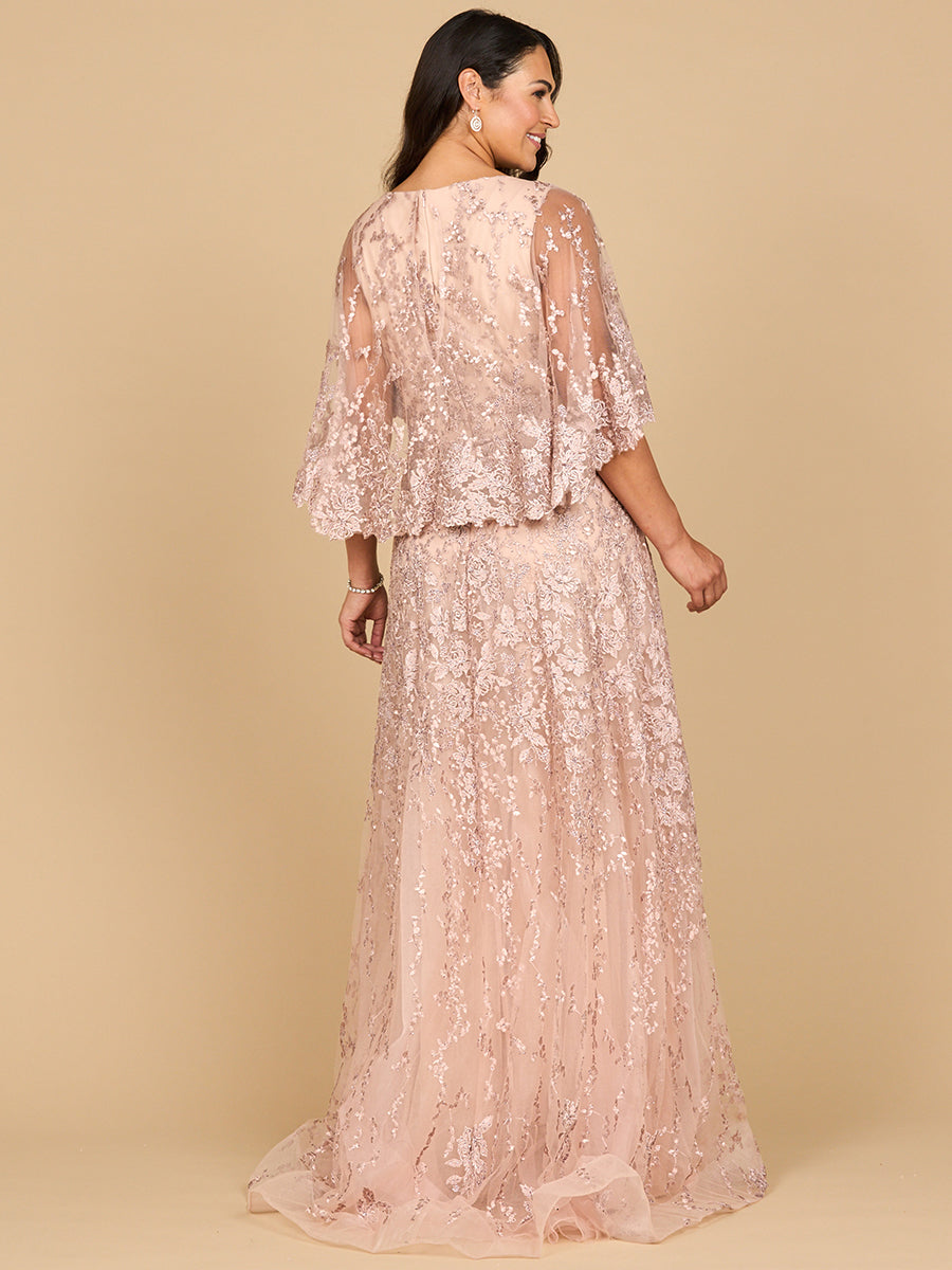Mother of the Bride Dresses Cape Sleeve A Line Lace Long Formal Mother of the Bride Dress Blush