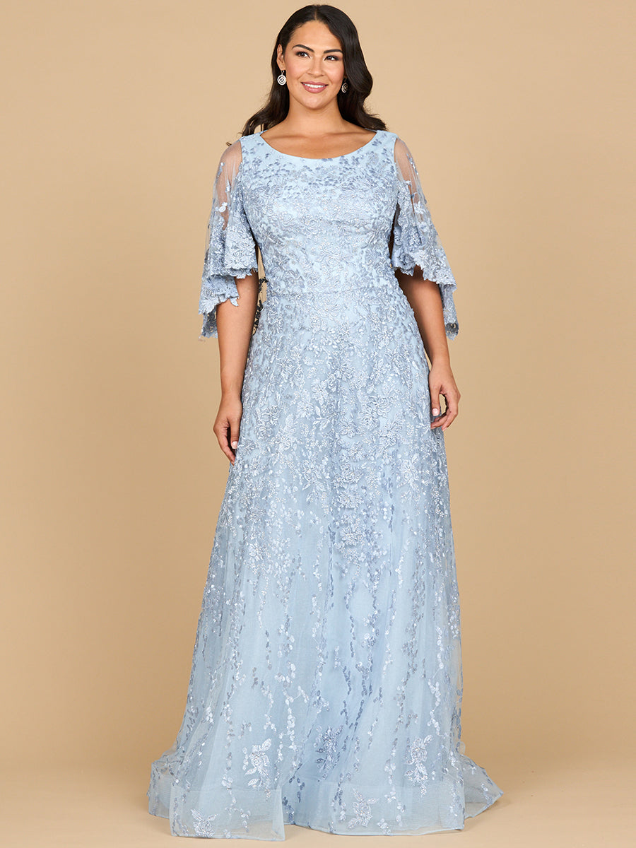Mother of the Bride Dresses Cape Sleeve A Line Lace Long Formal Mother of the Bride Dress Light Blue