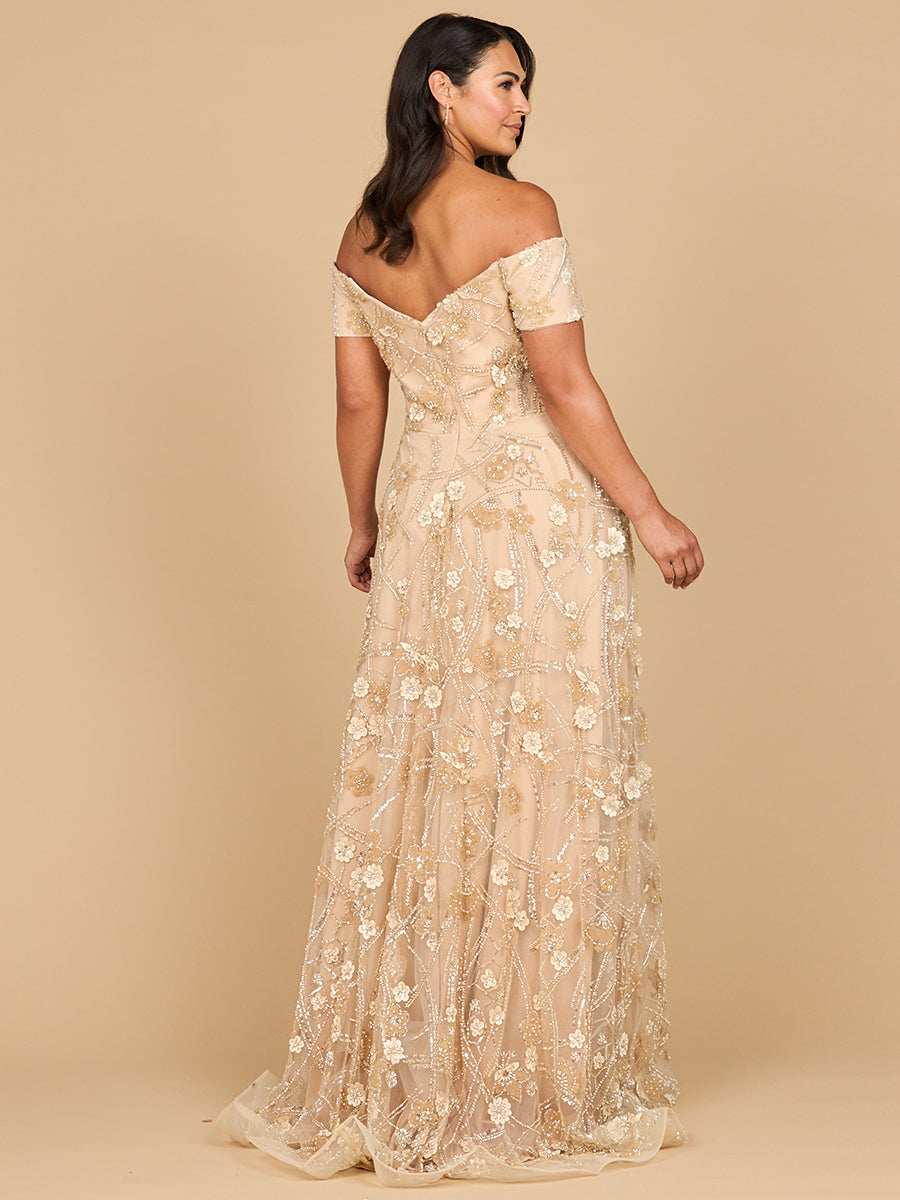 Formal Dresses Floral Lace Long Formal A Line Evening Dress Taupe